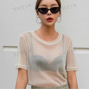 SHEIN DAZY Semi Sheer Mesh Top Silver/Gray Size XL